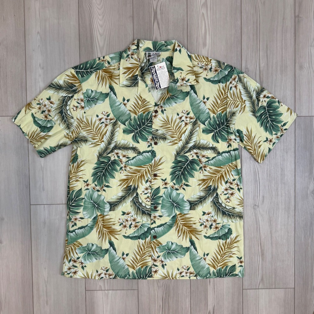 NWT Vtg Aloha Republic Mens XL Hawaiian Shirt Yellow Tropical Palm Floral Cotton
